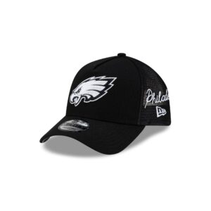 Philadelphia Eagles Side Script Black 9FORTY A-Frame Trucker Hat